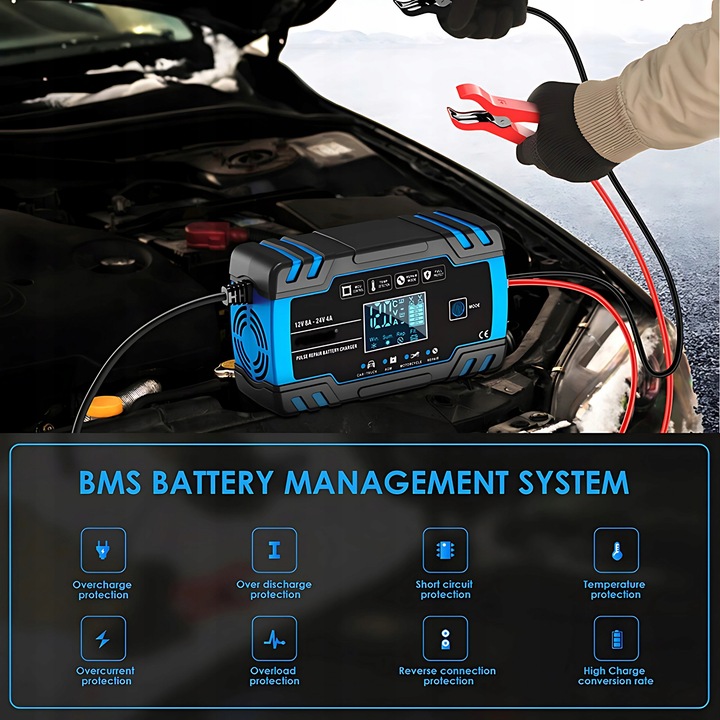 MOCNY INTELIGENTNY PROSTOWNIK ŁADOWARKA DO AKUMULATORA 12V 24V 8A In_Stock