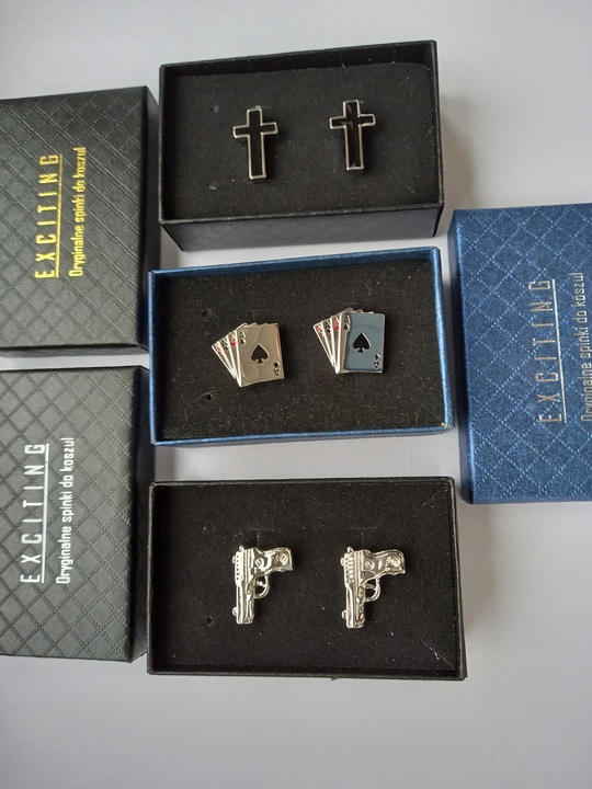 Srebrne spinki do mankietów koszul EXC Karty do Gry Cztery Asy