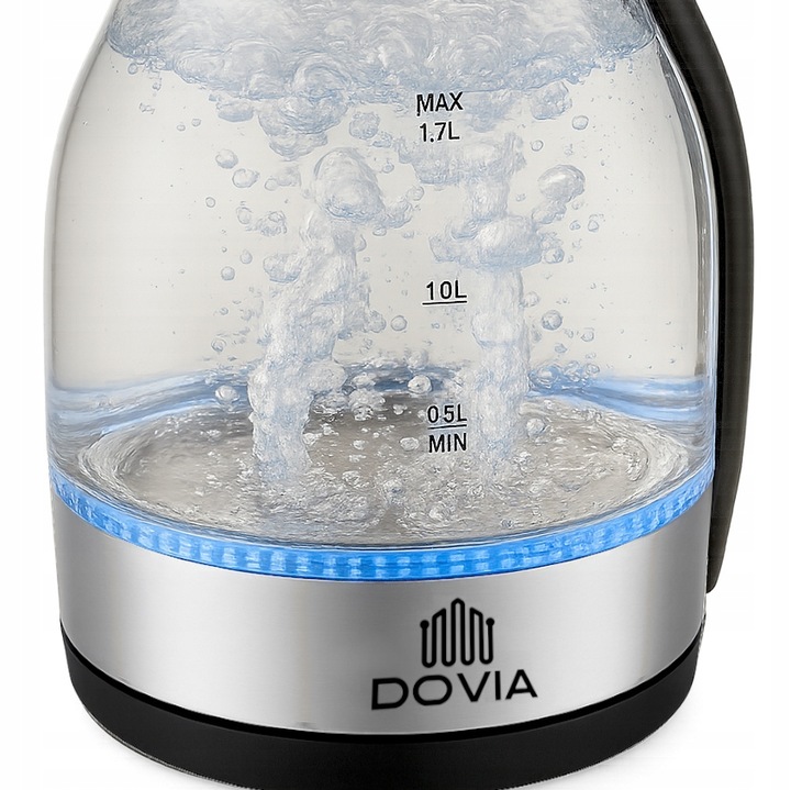 Czajnik Elektryczny Bezprzewodowy Szklany 1.7 L Cichy LED Mocny 2200W Dovia