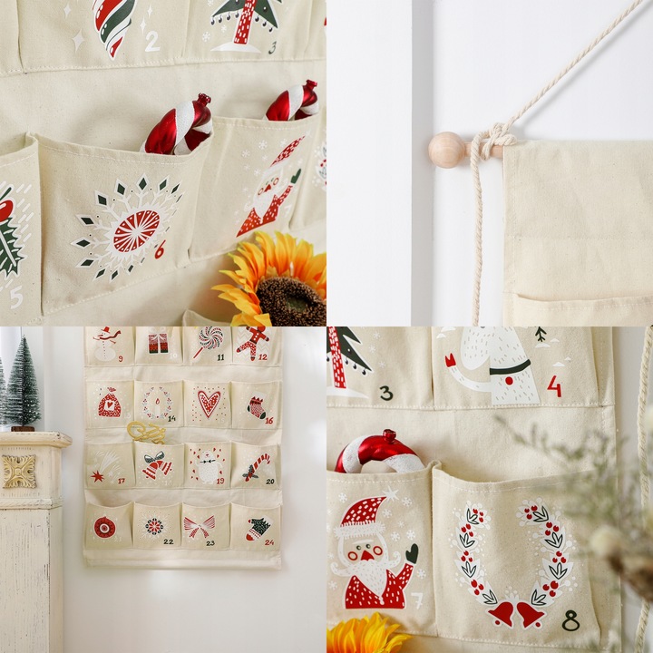 KALENDARZ ADWENTOWY MATERIAŁOWY PŁÓTNO DO ZAWIESZENIA WIELORAZOWY + ZADANIA