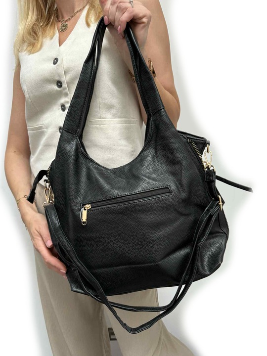 Torebka worek damska z ćwiekami shopper modna pojemna A4 CZARNA