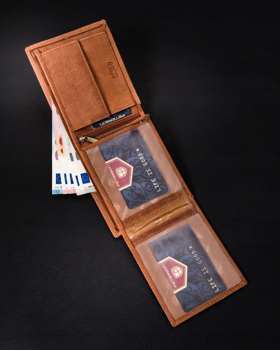 Portfel skórzany męski RFID pojemny na prezent brązowy nubukowy Peterson