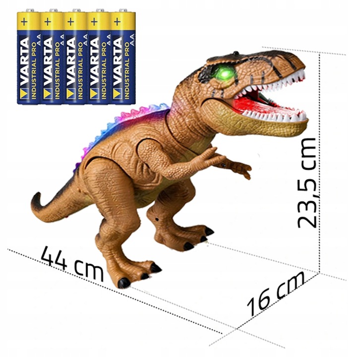 DINOZAUR ROBOT ZDALNIE STEROWANY RC Pilot ŚWIATŁO DŹWIĘK CHODZI +5x Bateria