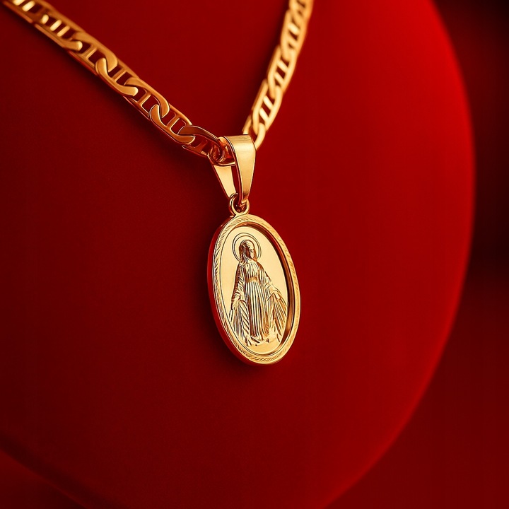GRUBY POZŁACANY ŁAŃCUSZEK GUCCI + MEDALIK MATKA BOSKA CUDOWNA PRÓBA 925