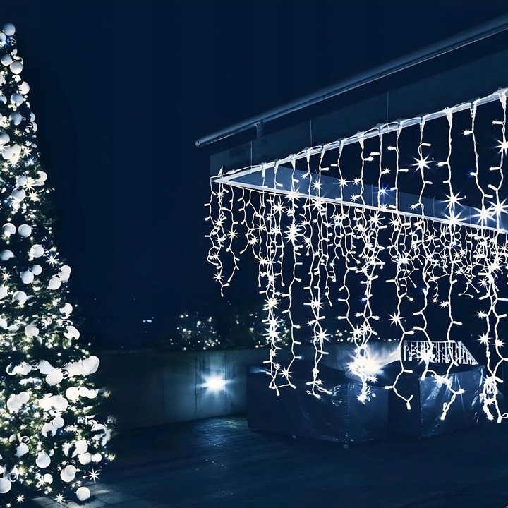 LAMPKI KURTYNA ŚWIATEŁKA ŁAŃCUCH ŚWIĄTECZNE ZEWNĘTRZNE 300 LED 12M ZIMNA