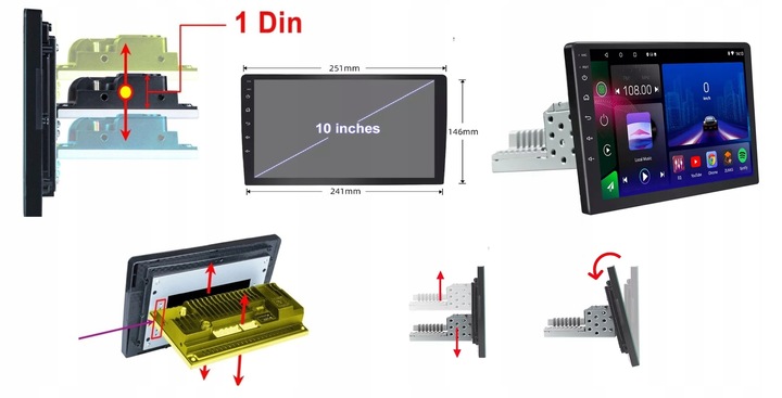 RADIO NAWIGACJA GPS 1 DIN 10CALI ANDROID 10 USB BT WIFI CARPLAY USB 2/64GB