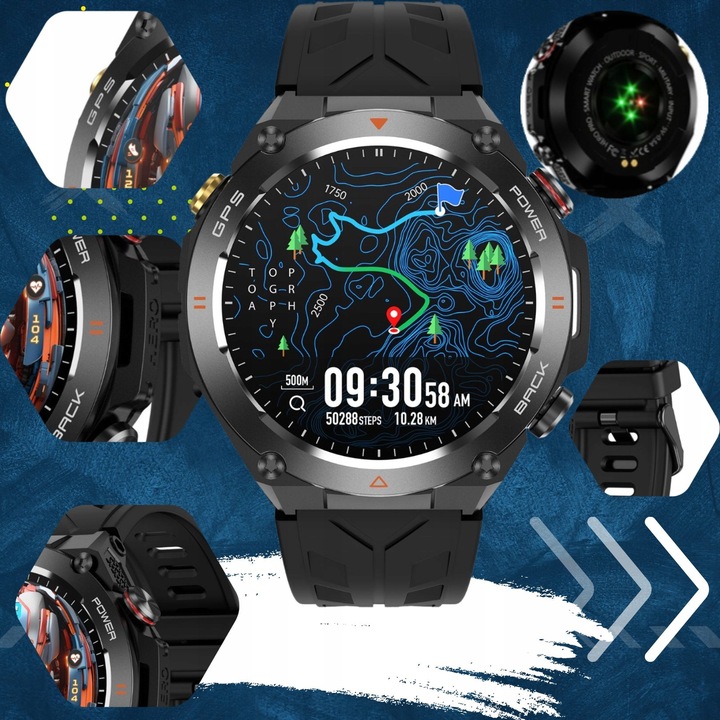 Zegarek męski SMARTWATCH RBN z GPS KOMPASEM BAROMETREM ROZMOWY BATERIA 600
