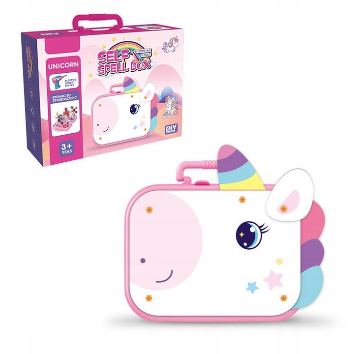 Klocki KONSTRUKCYJNE JEDNOROŻEC do skręcania 3D w walizce dla dzieci