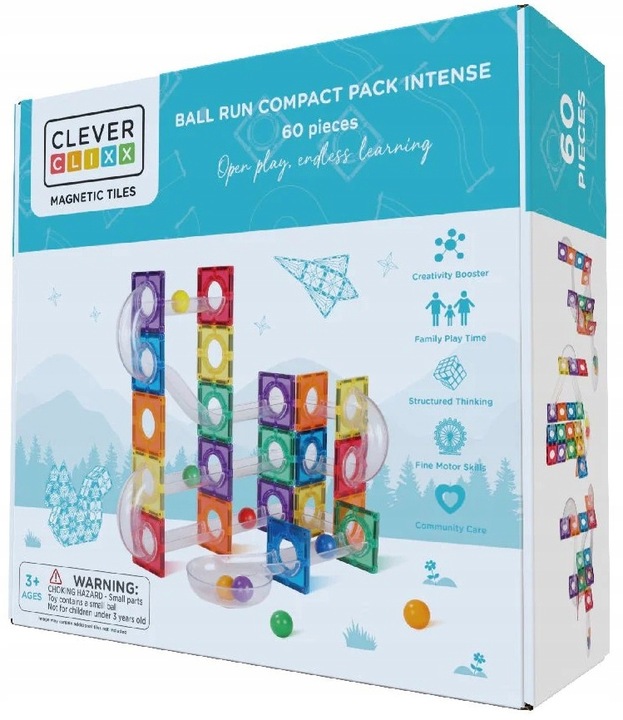 CLEVERCLIXX KLOCKI MAGNETYCZNE TOR WYŚCIGOWY KULODROM BALL RUN 60 EL.
