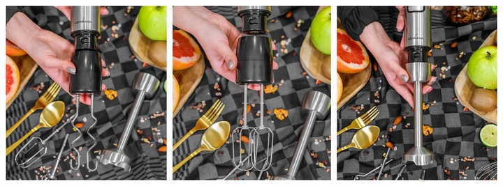 BLENDER WIELOFUNKCYJNY RĘCZNY ROZDRABNIACZ MOCNY 1200W Srebrny MIKSER