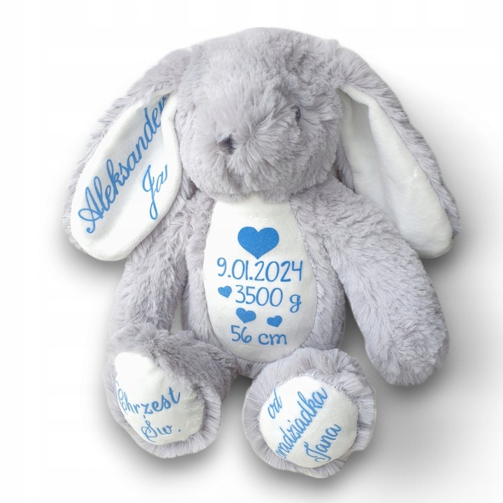 Króliczek metryczka prezent Chrzest przytulanka maskotka miś imię urodziny