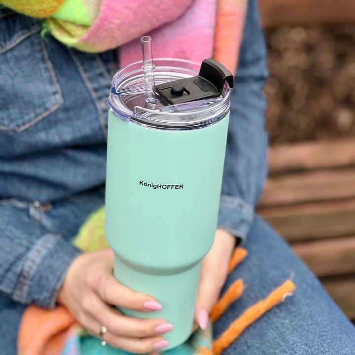 KUBEK TERMICZNY ze słomką PRÓŻNIOWY ZIELONY DUŻY Konighoffer Davos 1200 ml