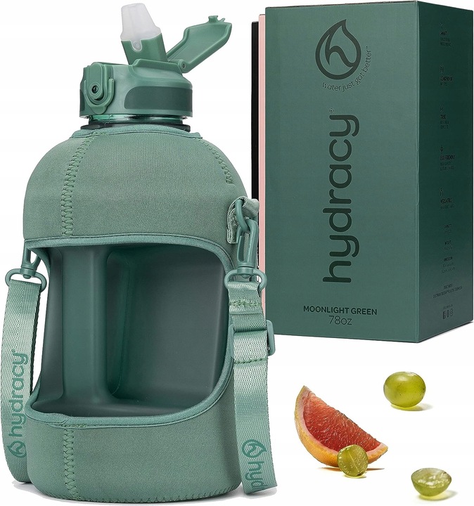 Duża butelka na wodę ze Słomką Uchwytem Pokrywką Kieszeniami pojemność 2,3l