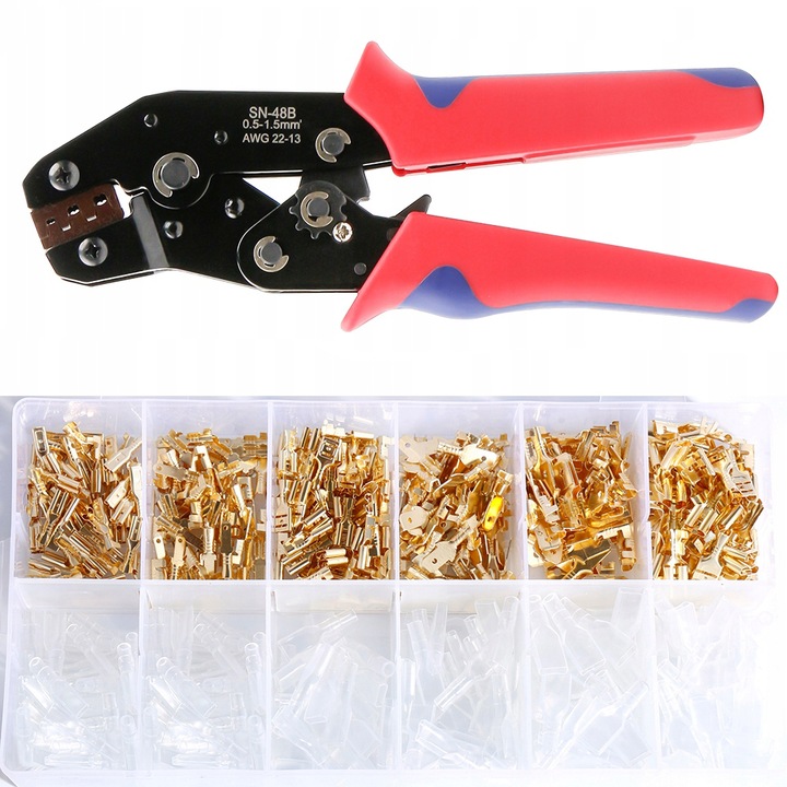 PRASKA ZACISKARKA DO KONEKTORÓW TULEJEK KABLI PRZEWODÓW 1200 SZTUK TULEJEK