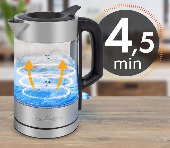 CZAJNIK ELEKTRYCZNY SZKLANY OSZCZĘDNY 1L PROFICOOK