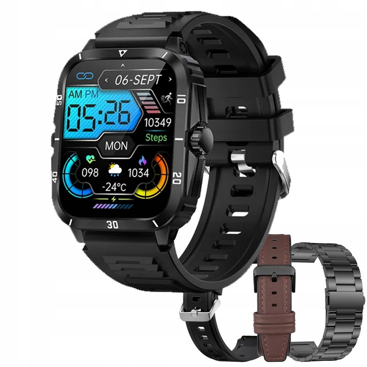 Smartwatch Zegarek Męski Wodooporny PL Menu Rozmowy Smart Watch 3 Paski