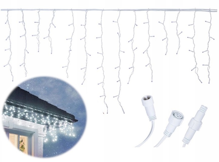 KURTYNA ŚWIETLNA 200 LED 9,5m SOPLE GIRLANDA LED BIAŁA ZIMNA PROGRAMATOR