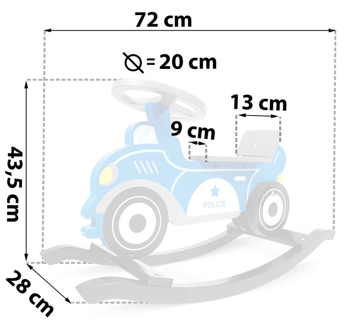 AUTO KOŃ NA BIEGUNACH POLICJA ZABAWKA NA BIEGUNACH DREWNIANY BUJACZEK