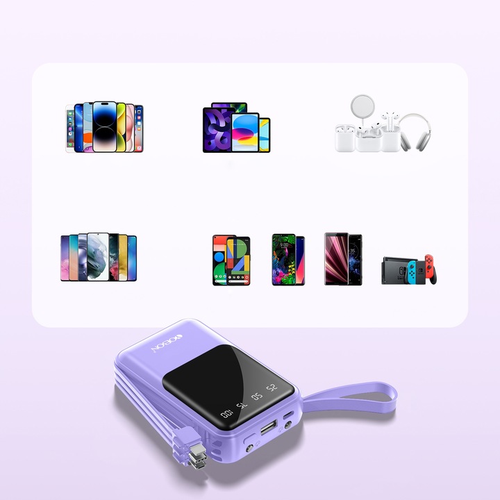 POWER BANK 10000MAH USB/USB-C QC PD WBUDOWANY KABEL Wyświetlacz cyfrowy