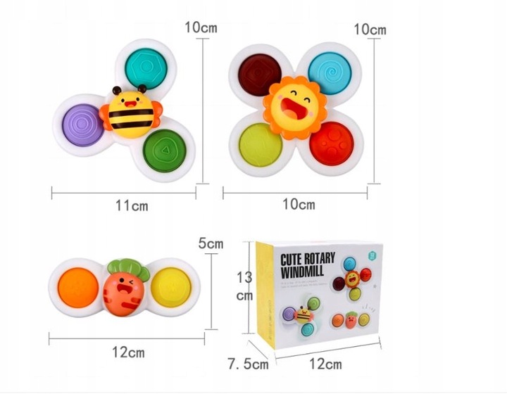 FIDGET SPINNER Z PRZYSSAWKĄ SENSORYCZNY OBROTOWY GRZECHOTKA KĄPIEL 3 SZTUKI