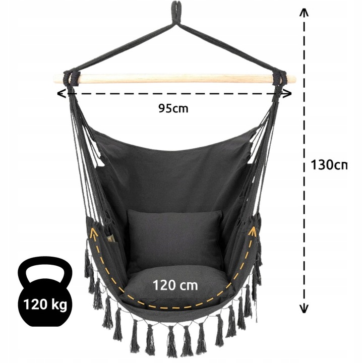 Fotel Brazylijski + Mocowanie Sufitowe Hamak Huśtawka Wiszący Ogrodowa 120k