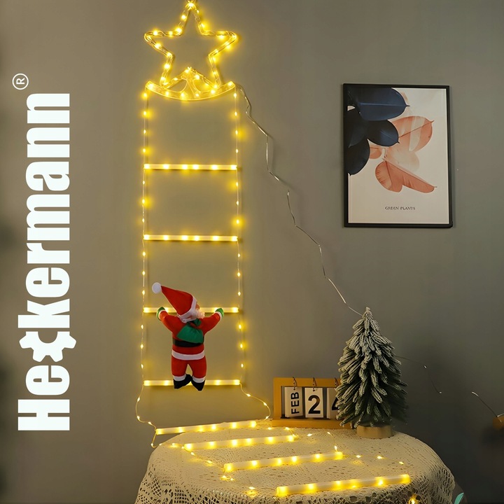 ŚWIĄTECZNA DEKORACJA LED MIKOŁAJ WSPINAJĄCY SIĘ PO DRABINIE ŚWIECĄCY 230cm