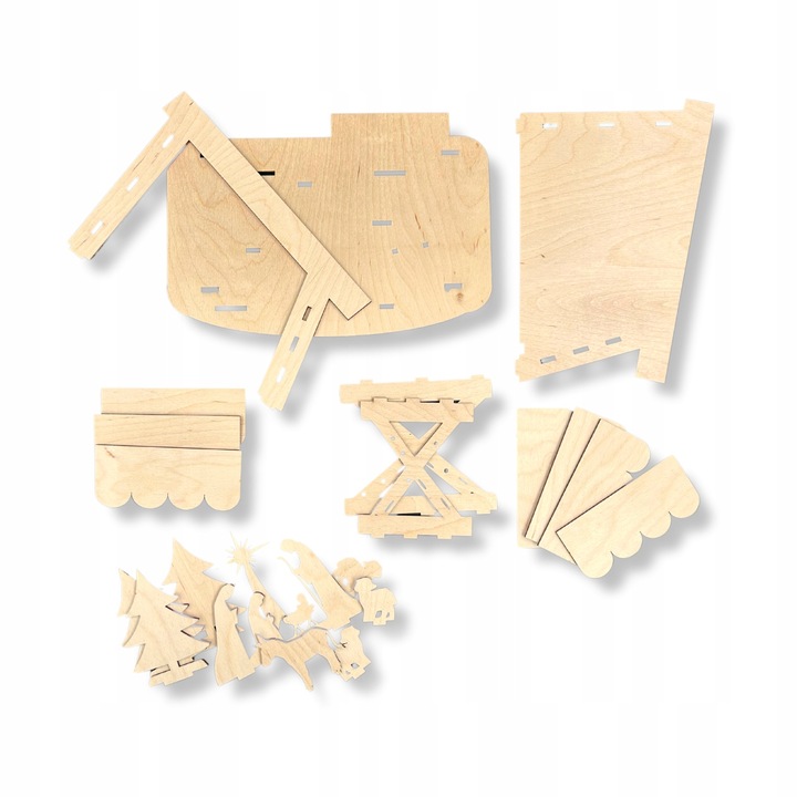 ŚWIĄTECZNA SZOPKA Z DREWNA BETLEJEM STAJENKA Z LAMPKAMI STOJĄCA OZDOBA 22CM