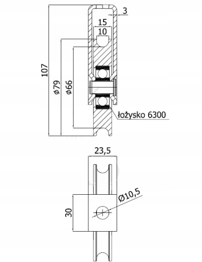 ROLKA 79mm METALOWA jezdna NA LINKĘ LINĘ 10mm