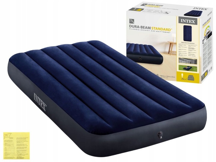 Materac Dmuchany Welurowy Jednoosobowy Łóżko 191x99x25 Intex 64757