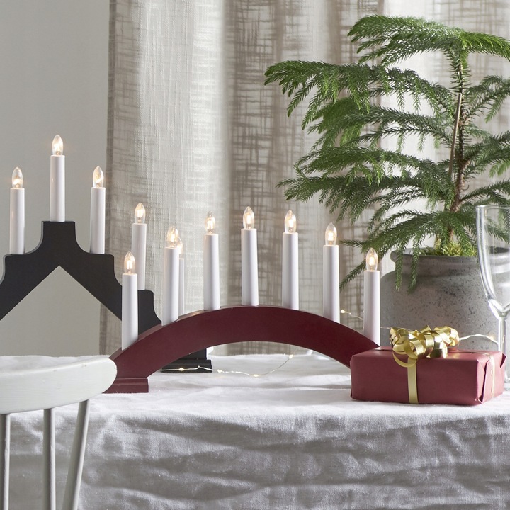 Świecznik adwentowy drewniany czerwony BEA