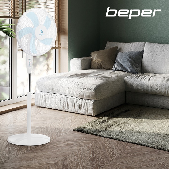 WENTYLATOR PODŁOGOWY BEPER WIATRAK STOJĄCY 5 ŁOPATEK 130cm 40W PILOT TIMER