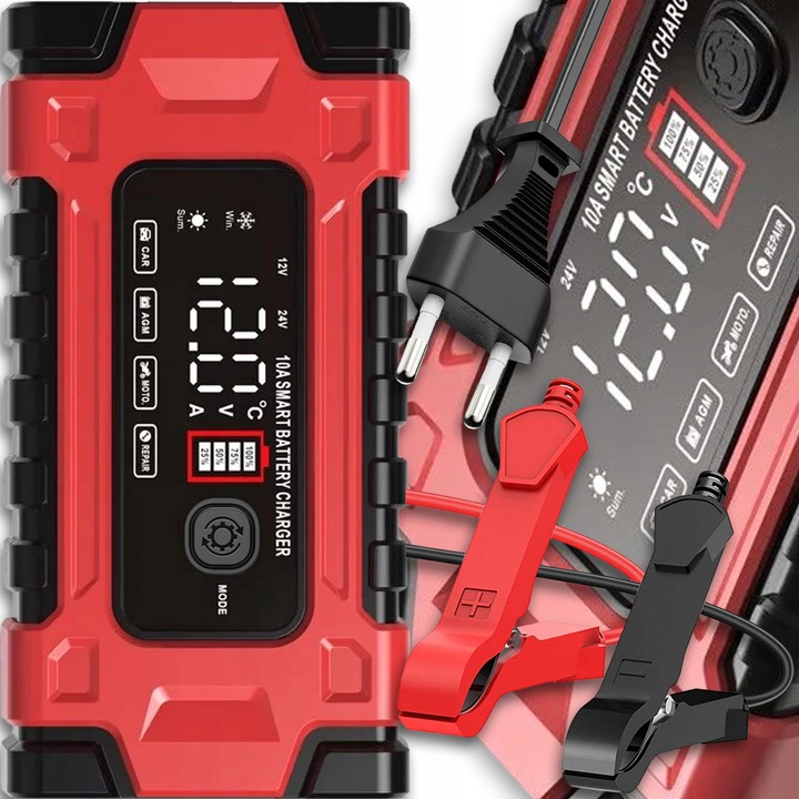 AUTOMATYCZNY INTELIGENTNY PROSTOWNIK ŁADOWARKA DO AKUMULATORA 12V 24V 10A