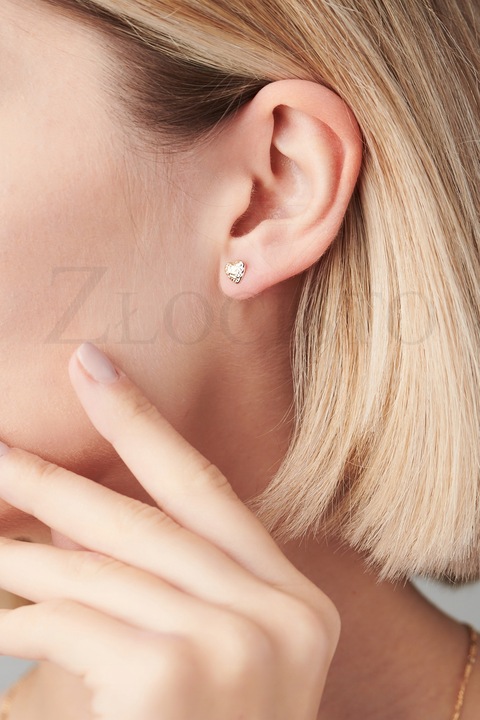 ZŁOTE KOLCZYKI SERCA DIAMENTOWANE ZŁOTO 585 14K GRAWER PREZENT