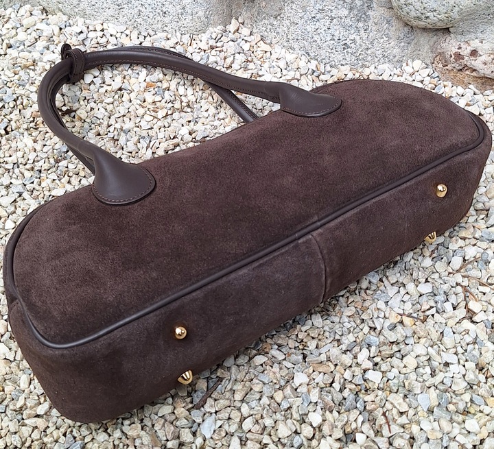 Zamszowa WŁOSKA torebka z troczkiem SKÓRA NATURALNA Vera Pelle czekoladowa