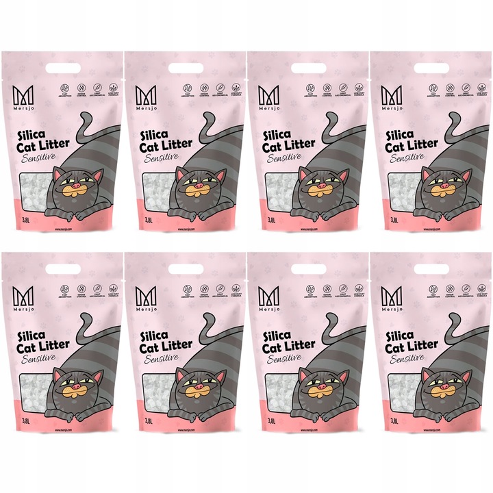 8x ŻWIREK SILIKONOWY dla kota PREMIUM bezpyłowy naturalny Mersjo 3,8L