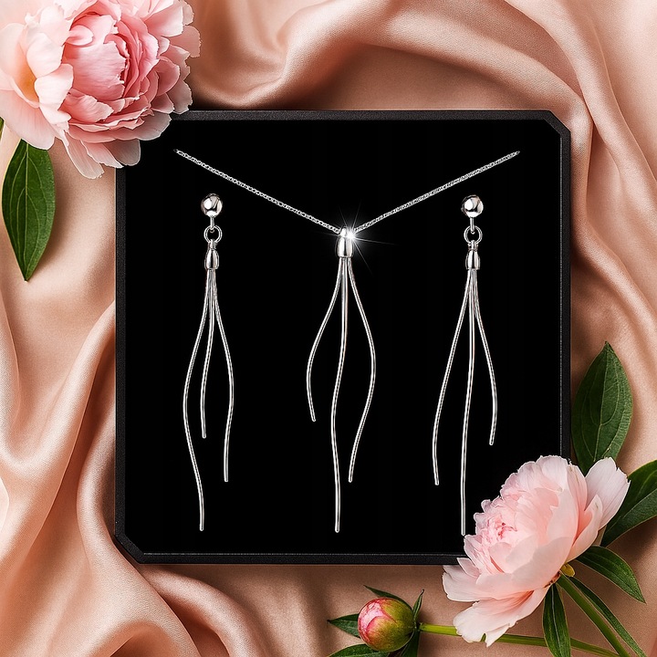 Biżuteria srebrna damska Komplet żmijki długie wiszące kolczyki srebro 925