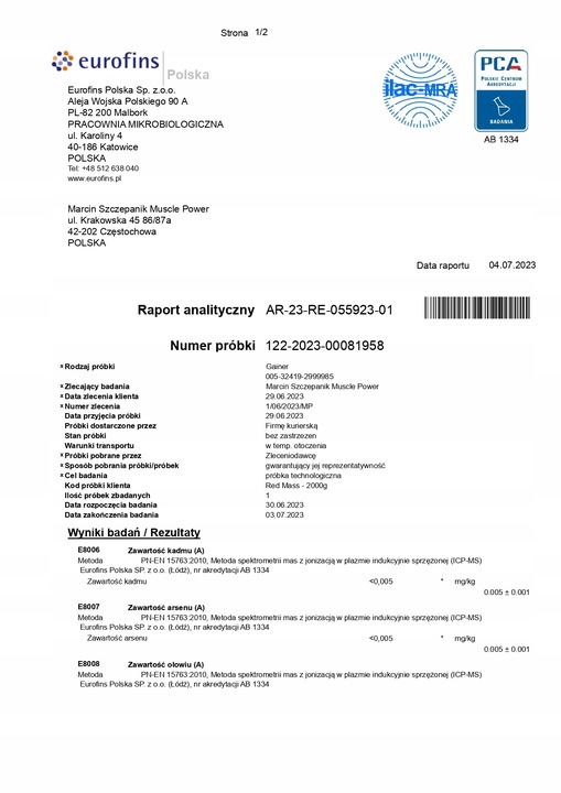 GAINER Red Mass 2000g BIAŁKO węglowodany MASA SIŁA czekolada Red Support