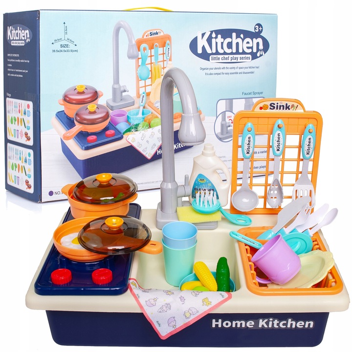 ZLEW ZLEWOZMYWAK kuchenka kuchnia dla dzieci palniki kran z wodą GARNKI