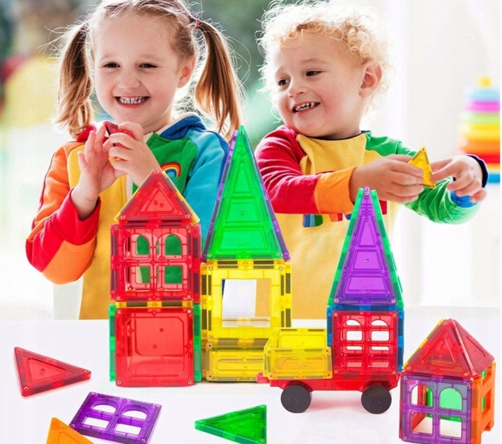DUŻE KLOCKI MAGNETYCZNE KONSTRUKCYJNE KAFELKI 70 el Rainbow Magnetic Tiles
