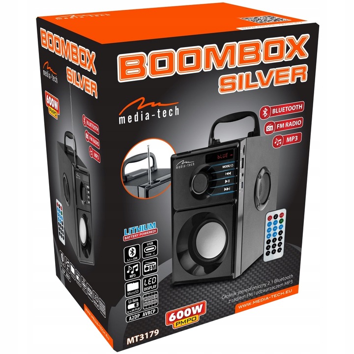 Głośnik BEZPRZEWODOWY BLUETOOTH 5.1+ EDR BOOMBOX 600W PMPO FM MP3 pilot
