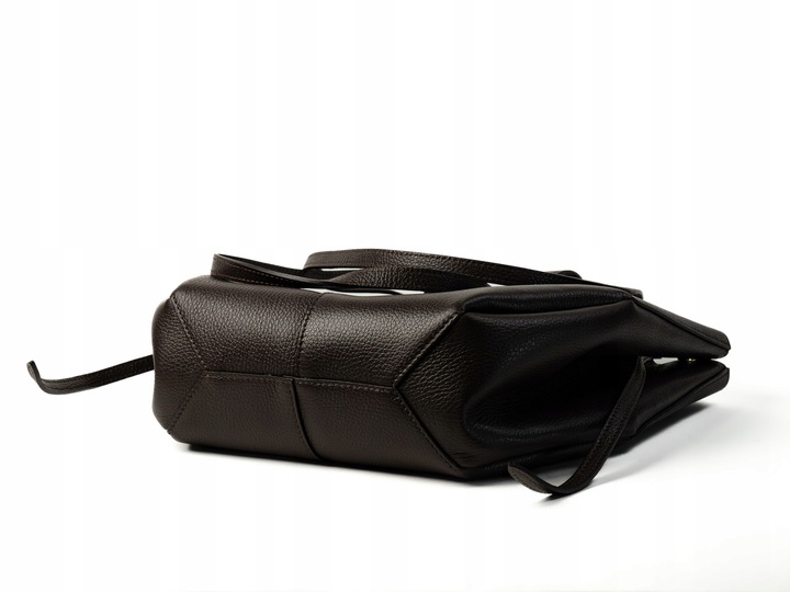 Torebka Damska Duża Skórzana Shopper Włoska Elegancka Czekoladowa