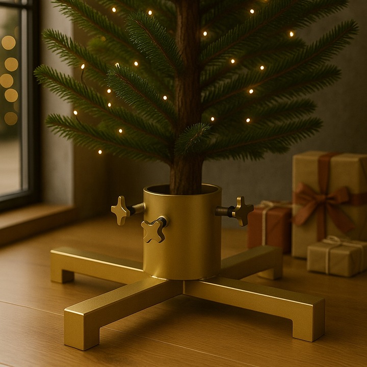 STOJAK POD CHOINKĘ LOFT 40x40 cm METALOWY ZŁOTY Z KUBKIEM NA WODE