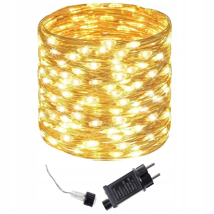 LAMPKI DRUCIKI 100 LED 13m ZEW/WEW MIKRO NA PRĄD 8 FUNKCJI CIEPŁE ZASILACZ