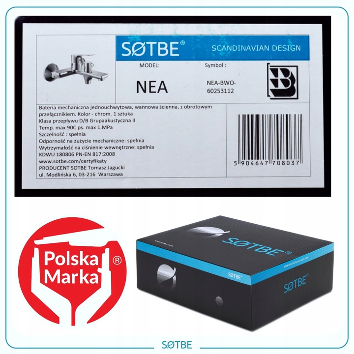 Wannowe baterie ścienne Kran do wanny ceramiczny przełącznik SOTBE NEA-BWO