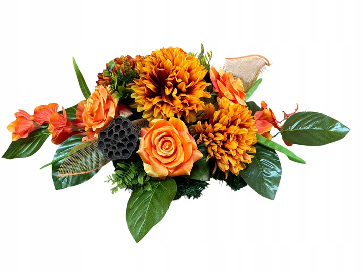 Stroik na cmentarz RÓŻE, komplet z flakonem CHRYZANTEMY bukiet do wazonu