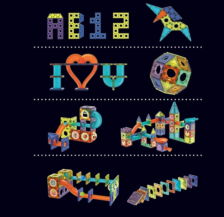 Klocki MAGNETYCZNE Konstrukcyjne 3D ZESTAW XXL TOR KULKOWY 110 elementów