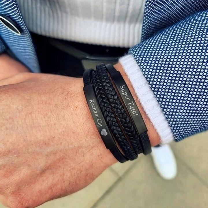 Bransoletka skórzana PODWÓJNA dzień OJCA dla TATY SYNA z GRAWEREM prezent