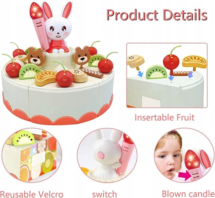 WIELKI ZESTAW CUKIERNIA TORT URODZINOWY KROJENIA SERWIS HERBATY 85EL WOOPIE