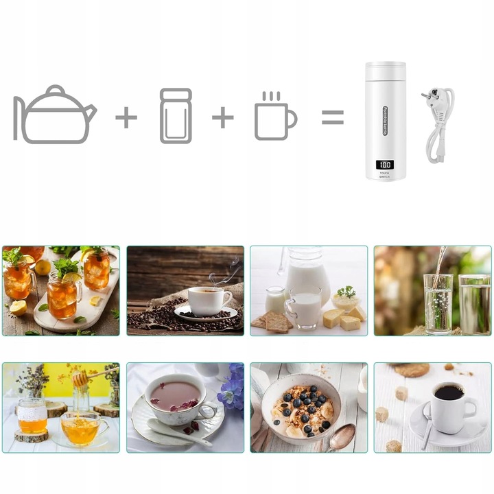 PODRÓŻNY MAŁY CZAJNIK ELEKTRYCZNY Z REGULACJĄ TEMPERATURY, KUBEK PODRÓŻNY