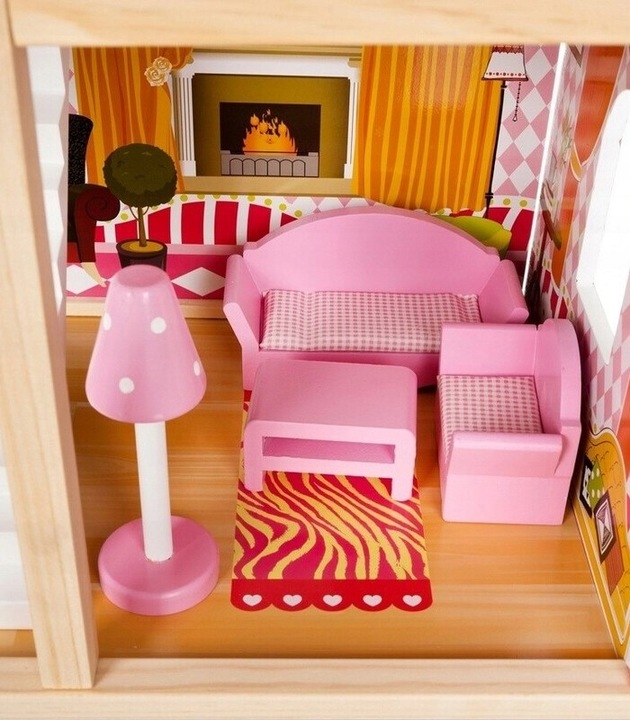Duży Domek Dla Lalek XXL Drewniany Mebelki Do Zestawu Oświetlenie LED